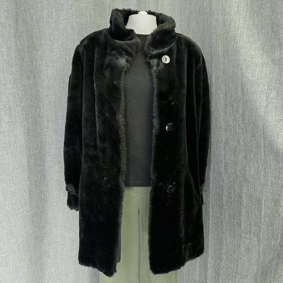 J. Percy Reversible Dress Coat Luxurious Faux Fur Women’s S Jet Black Overcoat - Picture 2 of 10